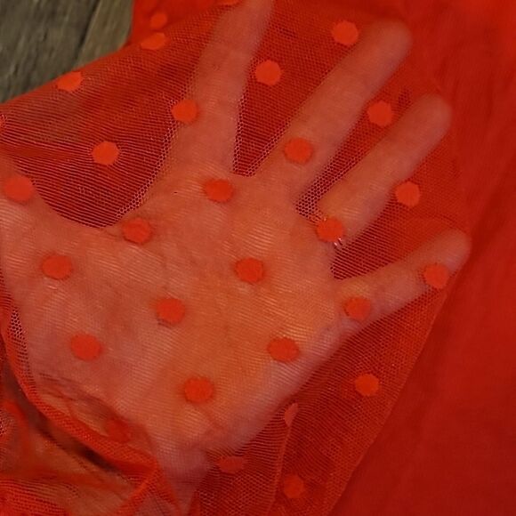 Red Bodysuit with Polka Dot Sheer Long Sleeves Women's Size Large - Picture 4 of 8